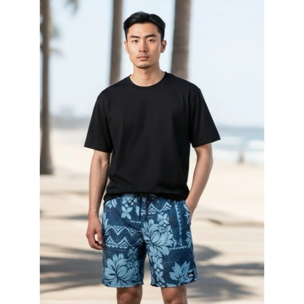 Quiksilver Men's M Brief Lined Boardshorts Elastic Waist Drawcord Blue EUC 17